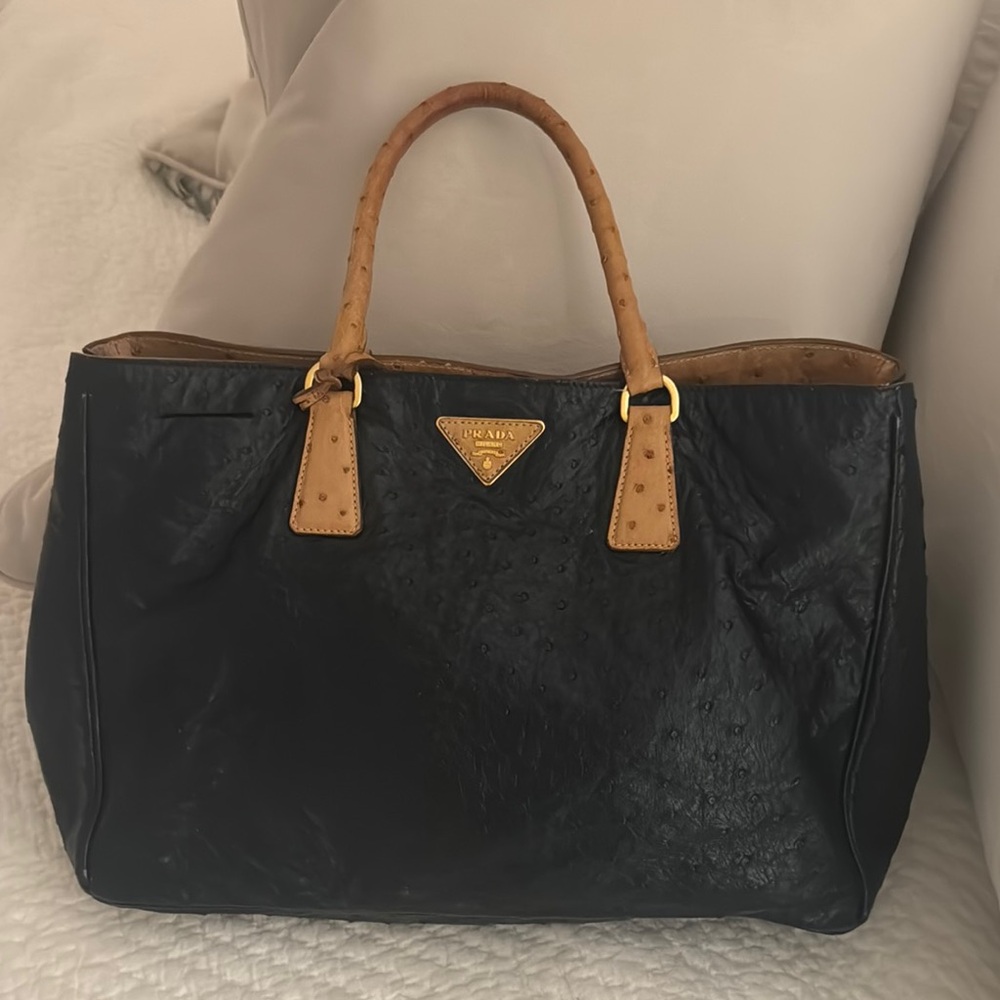 Prada Black and Tan Structured Tote Bag